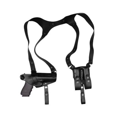 Premium Black Leather Horizontal Shoulder Holster – Double Mag Pouch