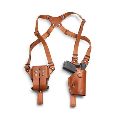 Handmade Tan Leather Vertical Shoulder Holster – Double Mag Pouch