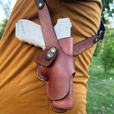 Brown Leather Vertical Shoulder Holster – Thumb-Break (Roto Mount)