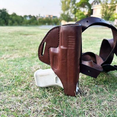 Brown Leather Horizontal Double Shoulder Holster – Open-Top, OWB Convertible