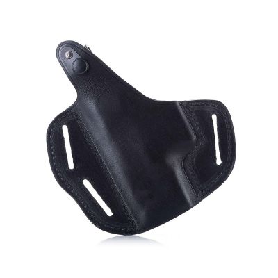 Premium Handcrafted OWB Black Leather Gun Holster with Custom Molding - Multiple Position Carry Holster with Reinforced Steel Thumb Break