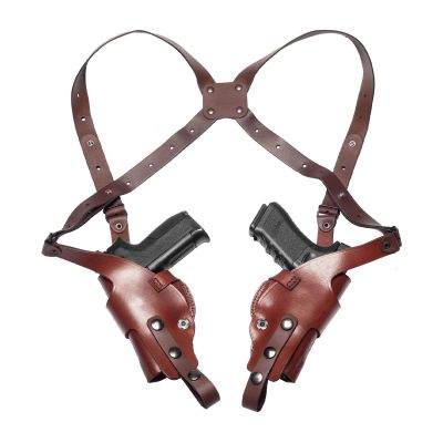 Brown Leather Vertical Roto Double Shoulder Holster (Thumb Break)