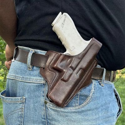 Handcrafted OWB Leather Gun Holster – Custom Molded Full-Grain Leather with Reinforced Steel Thumb Break for Perfect Fit & Security