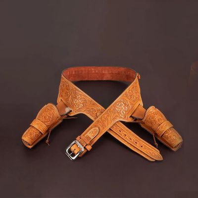 Laredoan Double Rig – Leather Gun Belt with Double Holster | Open Top OWB Leather Western Holster