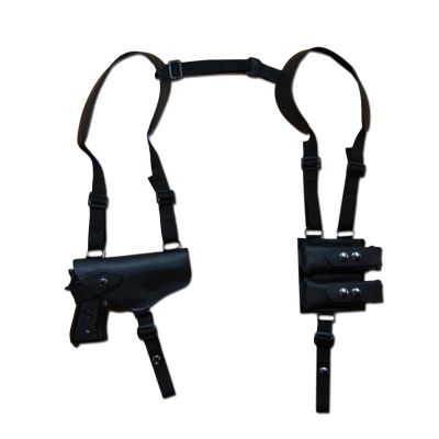 Black Leather Horizontal Shoulder Holster – Double Mag Pouch