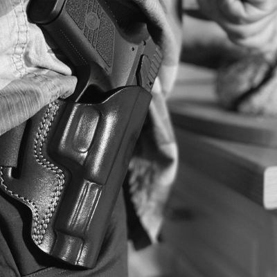 Handcrafted OWB Black Leather Gun Holster - Custom Hand-Molded Full-Grain Leather Holster