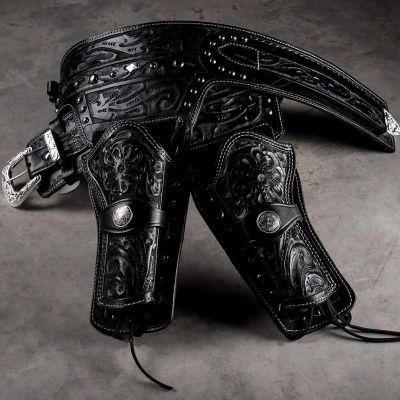 Silver King Leather Gun Belt With Double Holster - Open Top OWB Leather Western Holster