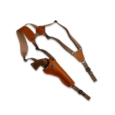 Handmade Tan Leather Vertical Shoulder Holster for Revolvers – Webbing Harness