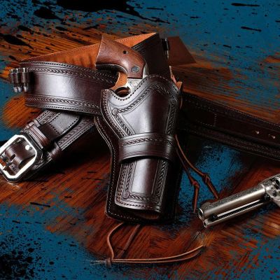 The Fort Laramie Roper Leather Gun Belt With Bullet Loops - Open Top OWB Leather Western Holster